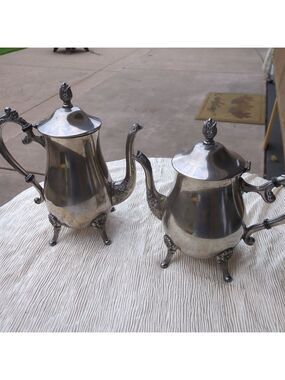 Vintage Antique Brass Silver Plated jug bowl tea  & Creamer coffee pot set